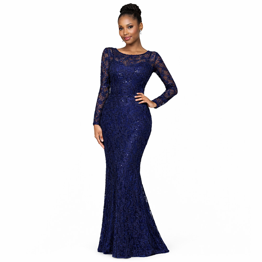 Betsy & Adam Formal Evening Gown Womens 4 Navy Wedding Cocktail Party Dress